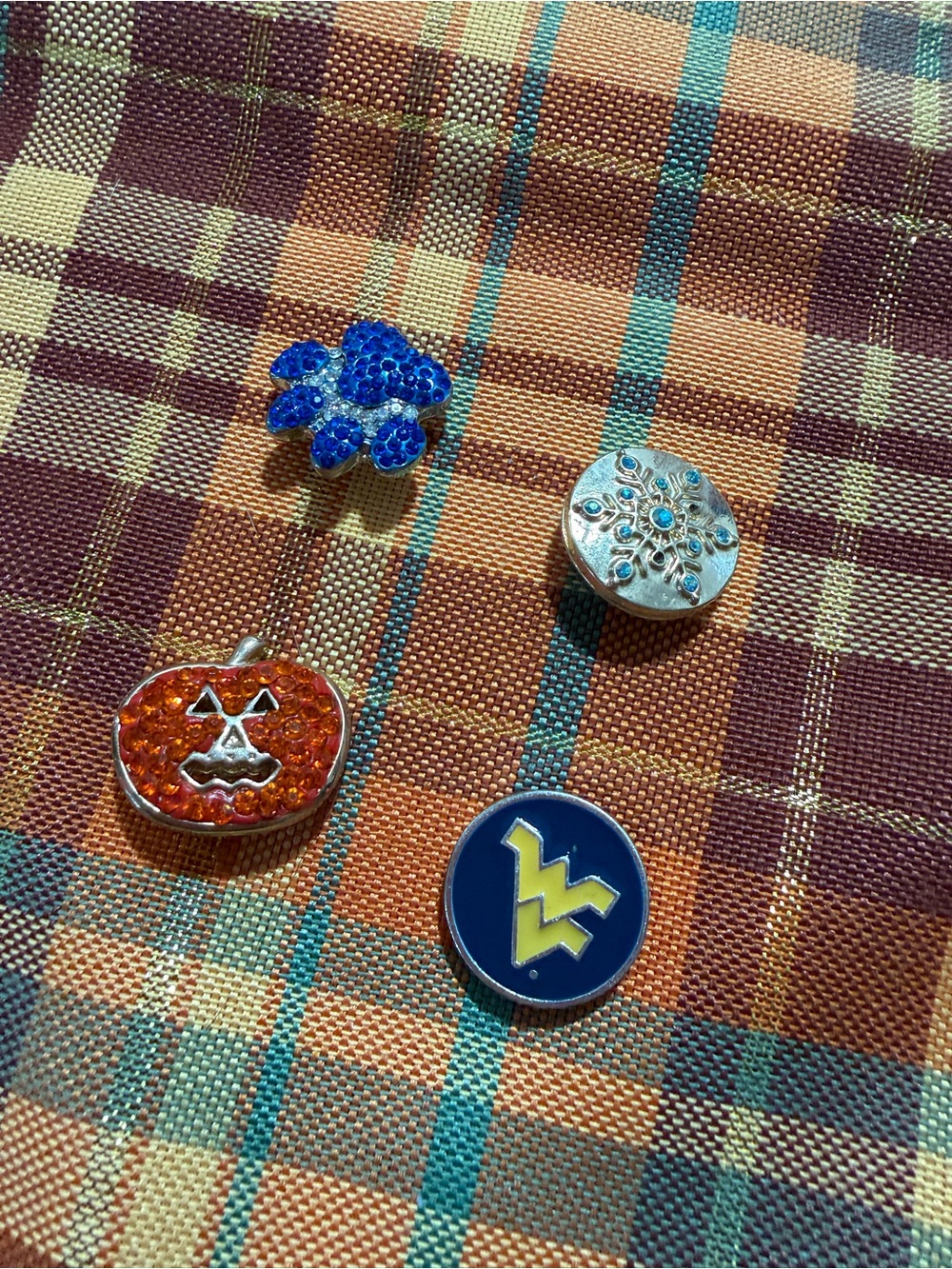Decorative Enamel and Crystal Charms - Blue, Orange, Silver Accents